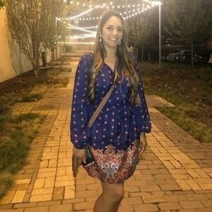 Blue and Orange Boho Dress With Floral Pattern